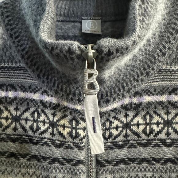 Bogner Fire + Ice Womens Full Zip Fair Isle Wool Cardigan Sweater Gray Sz Large - Picture 5 of 9